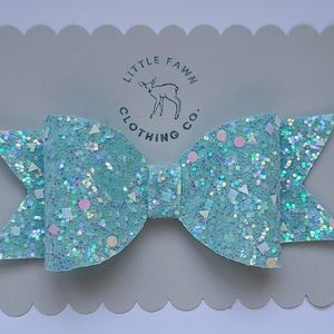 Pastel Spring Hair Bow - Faux Leather, Blue